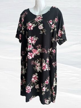 REITMANS Black Floral Short-Sleeve Summer Dress - Pink & White Floral!  Plus XXL
